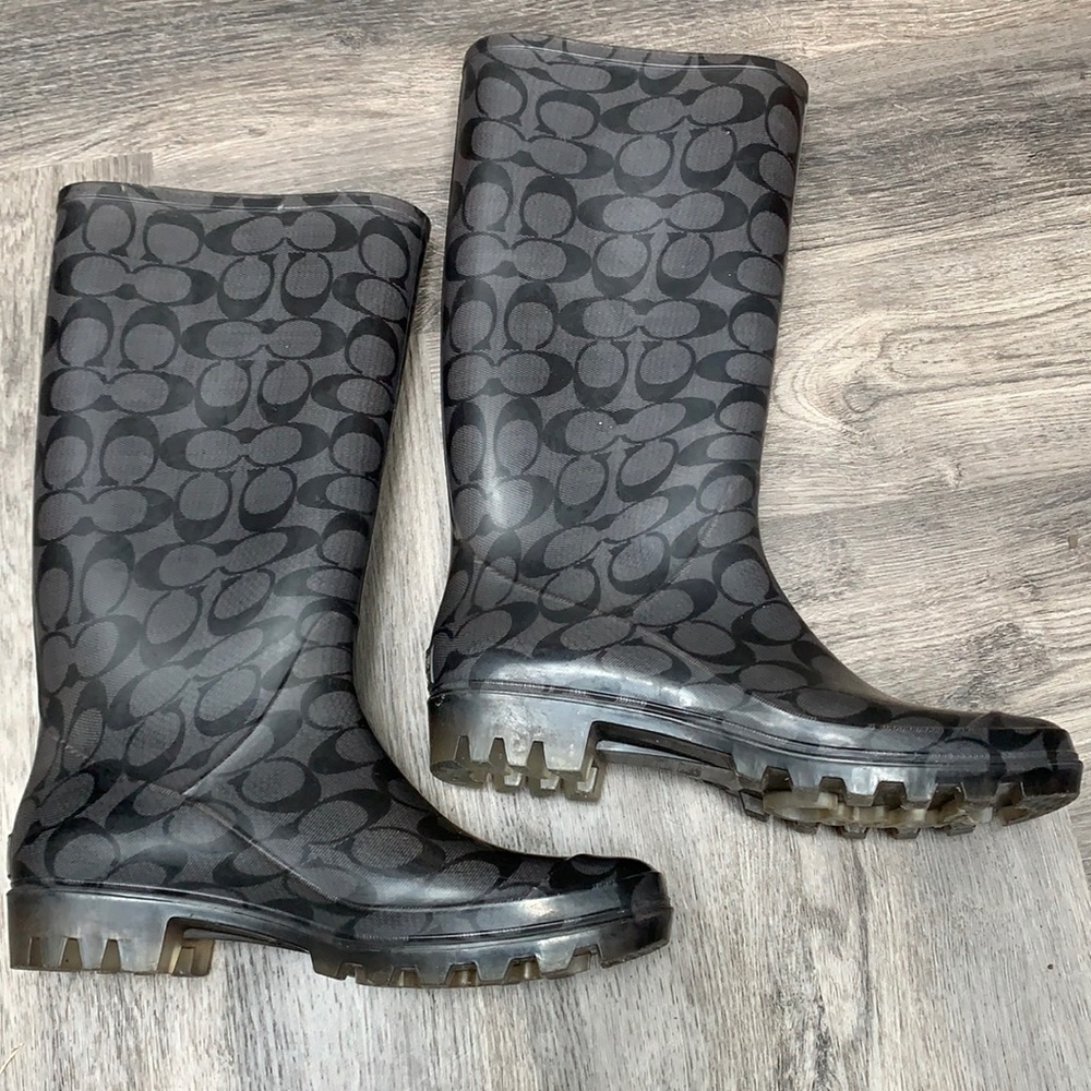 Coach Black Patterned Winter & Rain Boots